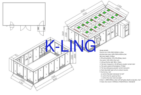 हवा के वेग 0.3-0.5m/S के साथ Cleanroom में H13-H14 लामिनार फ्लो Cleanroom